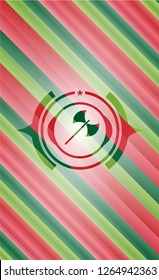 medieval axe icon inside christmas style emblem.