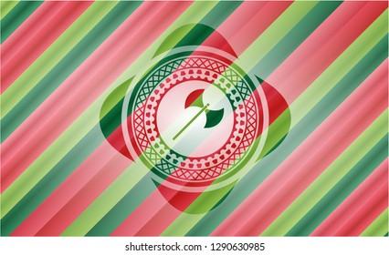 medieval axe icon inside christmas emblem background.