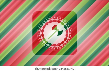 medieval axe icon inside christmas colors style badge.