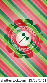 medieval axe icon inside christmas emblem background.