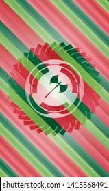 medieval axe icon inside christmas style badge..
