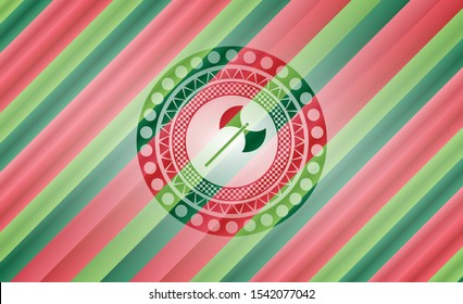 medieval axe icon inside christmas colors badge.