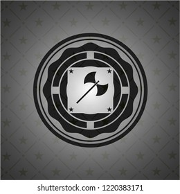 medieval axe icon inside dark emblem