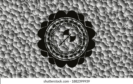 medieval axe icon inside dark emblem with bubbles background. Vector Illustration. Detailed. 
