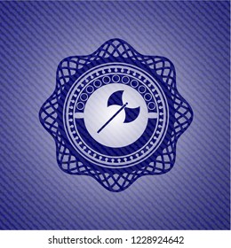 medieval axe icon inside emblem with jean high quality background