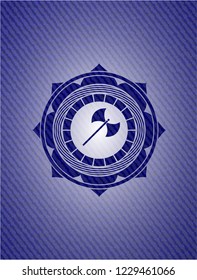 medieval axe icon inside emblem with jean high quality background