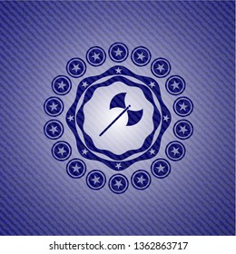 medieval axe icon inside emblem with jean high quality background