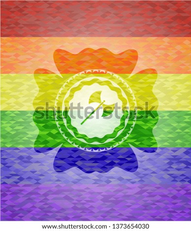 medieval axe icon inside emblem on mosaic background with the colors of the LGBT flag
