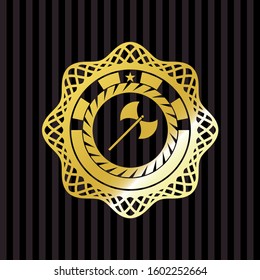 medieval axe icon inside gold emblem