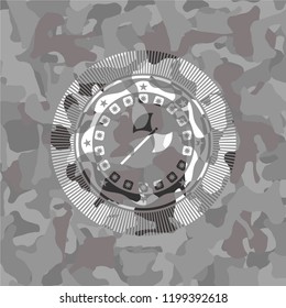 medieval axe icon inside grey camouflaged emblem