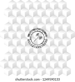 medieval axe icon inside grey emblem. Vintage with geometric cube white background