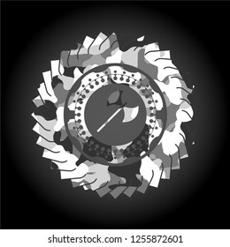 medieval axe icon inside grey camo texture