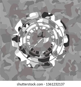 medieval axe icon inside grey camouflaged emblem