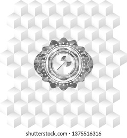 medieval axe icon inside grey emblem. Retro with geometric cube white background