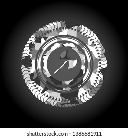 medieval axe icon inside grey camouflage texture