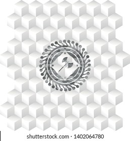 medieval axe icon inside grey icon or emblem with geometric cube white background