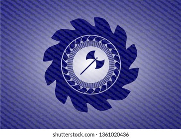 medieval axe icon inside jean background