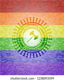 medieval axe icon inside lgbt colors emblem 