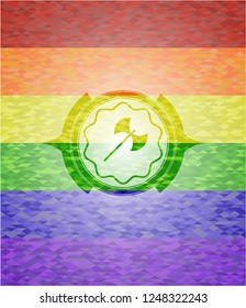 medieval axe icon inside lgbt colors emblem 