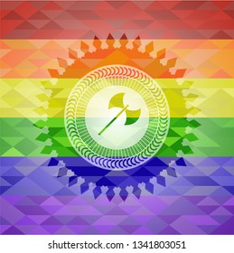 medieval axe icon inside lgbt colors emblem 