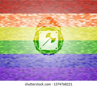 medieval axe icon inside lgbt colors emblem 