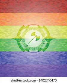 medieval axe icon inside lgbt colors emblem 