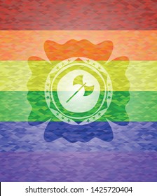 medieval axe icon inside lgbt colors emblem 