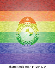 medieval axe icon inside lgbt colors emblem 