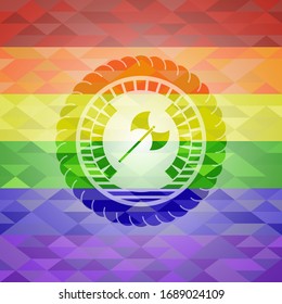 medieval axe icon inside lgbt colors emblem 