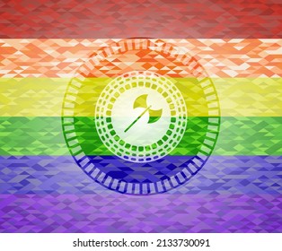 medieval axe icon inside lgbt colors emblem. 