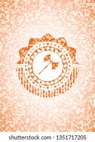 medieval axe icon inside orange mosaic emblem