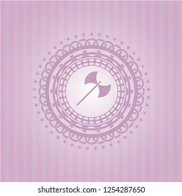 medieval axe icon inside pink emblem