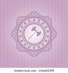 medieval axe icon inside pink icon or emblem