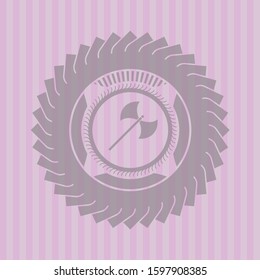medieval axe icon inside pink icon or emblem