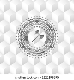 medieval axe icon inside realistic grey emblem with cube white background