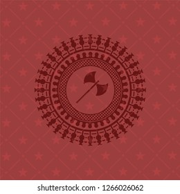 medieval axe icon inside realistic red emblem