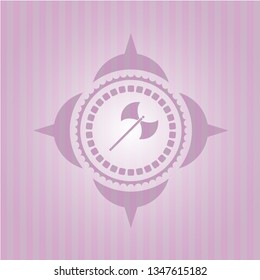 medieval axe icon inside realistic pink emblem