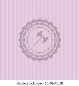 medieval axe icon inside realistic pink emblem
