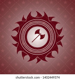 medieval axe icon inside realistic red emblem