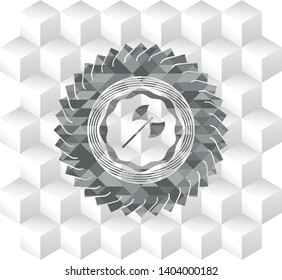 medieval axe icon inside realistic grey emblem with cube white background