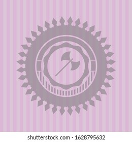 medieval axe icon inside realistic pink emblem