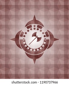 medieval axe icon inside red seamless geometric badge.