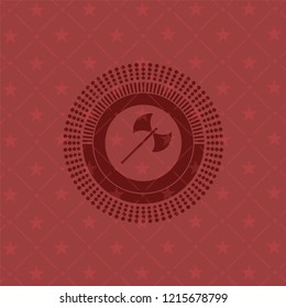 medieval axe icon inside red emblem. Retro