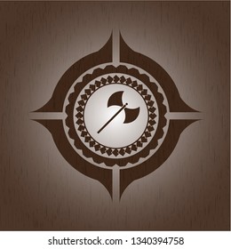 medieval axe icon inside retro wooden emblem