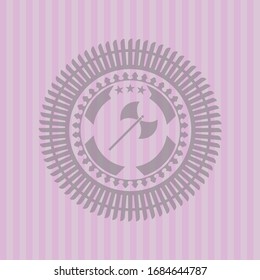 icono medieval de hacha dentro del emblema rosa de estilo retro