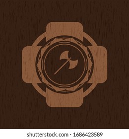 medieval axe icon inside retro style wooden emblem