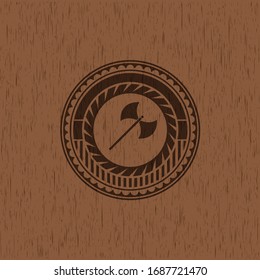 medieval axe icon inside retro wood emblem