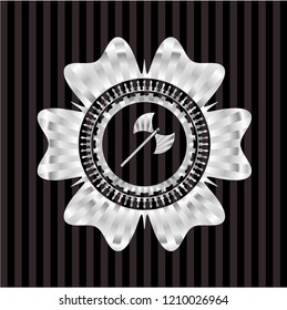 medieval axe icon inside silver emblem