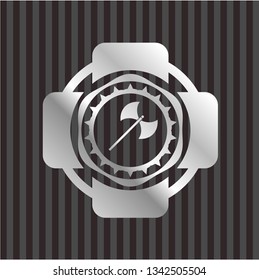 medieval axe icon inside silver badge