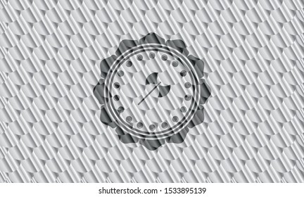 medieval axe icon inside silver color emblem or badge. Scales pattern. Vector Illustration. Detailed.